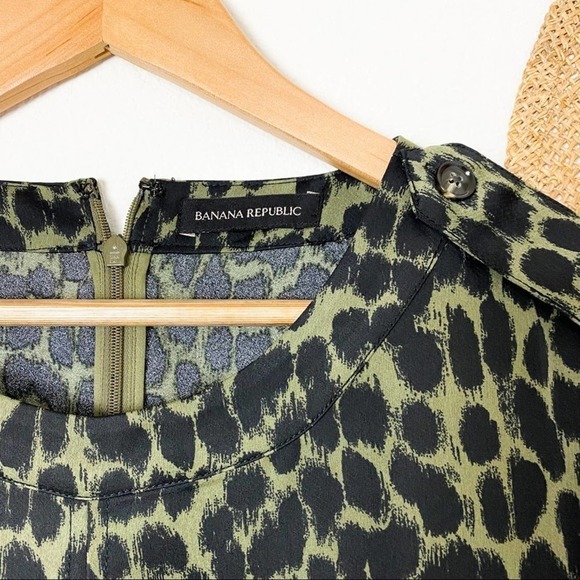 Banana Republic Green Black Animal Print Dress M Medium - Picture 5 of 13